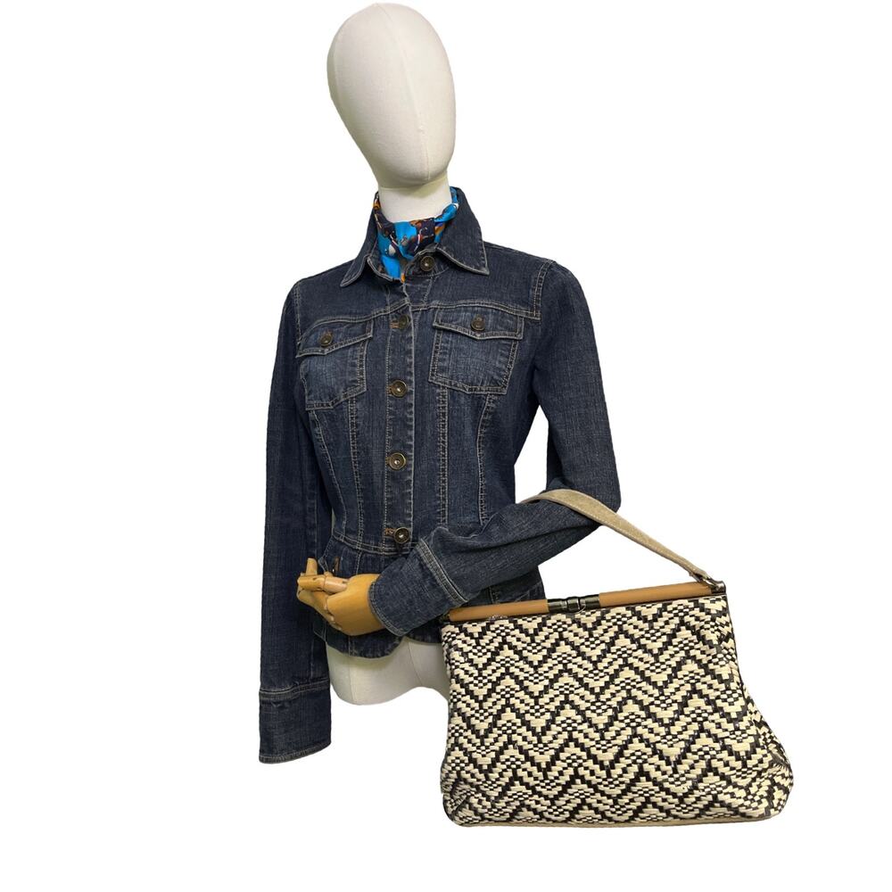 Marni Woven Frame HandBag Black Cream Resin Top Handle Italy Statement Modern - Picture 2 of 14